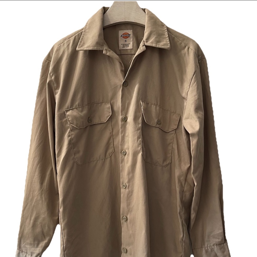 Dickies Work Shirt Long Sleeves Khaki Mens Uniform Small Work Wear Construction